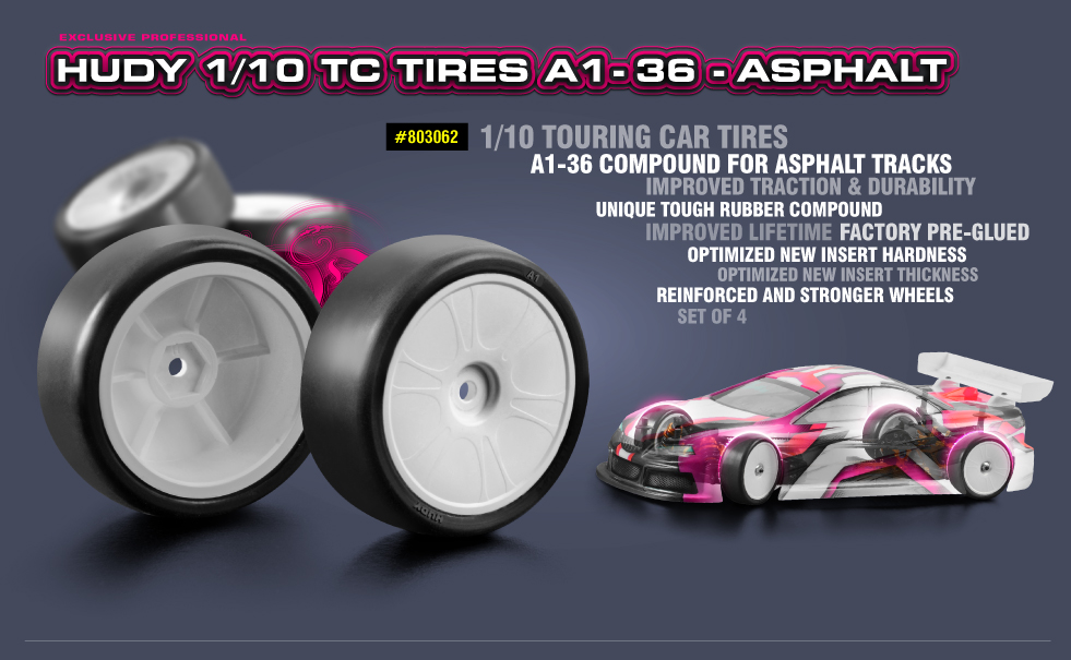 New HUDY 1/10 TC Tires A1-36 - Asphalt